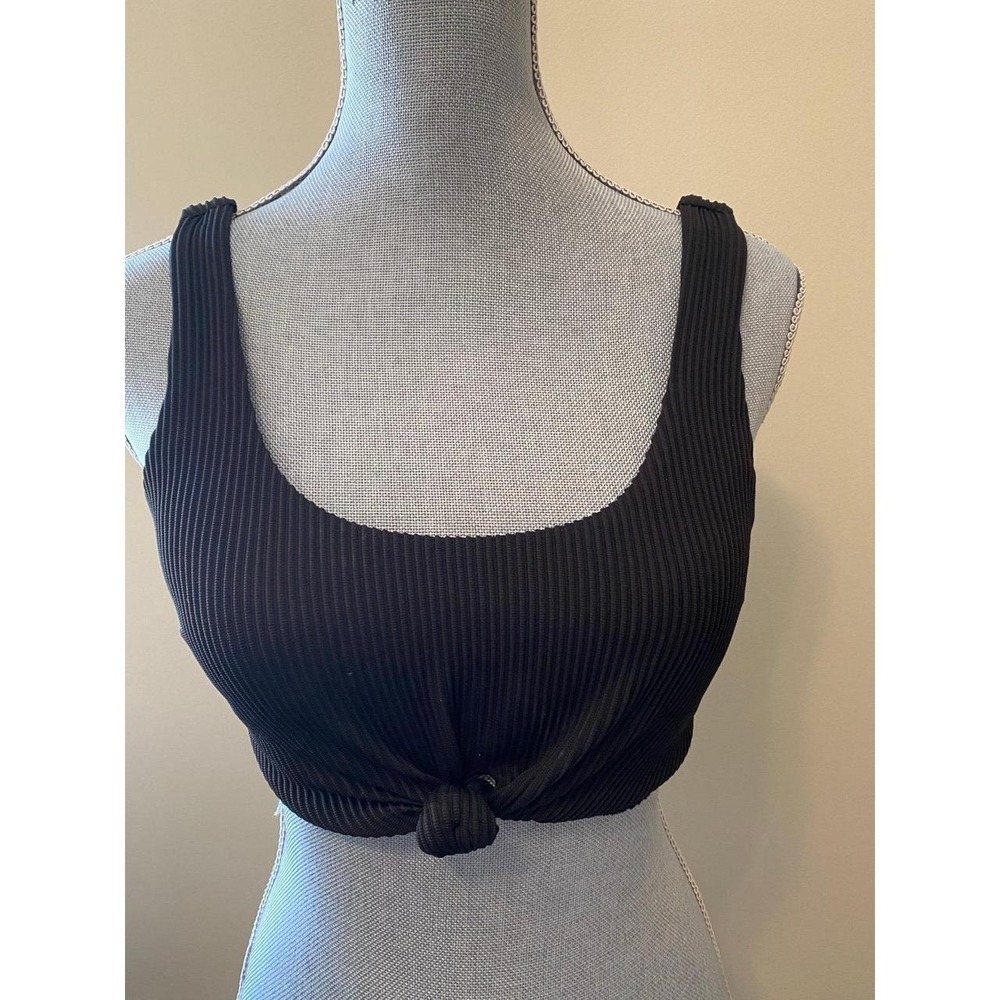 Hollister Swim Bra Bikini Top Black Front Knot Medium s1